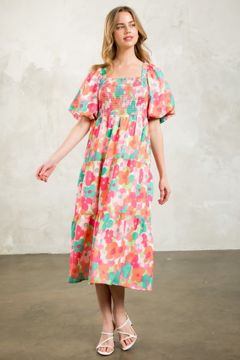 Puff sleeve floral maxi dress