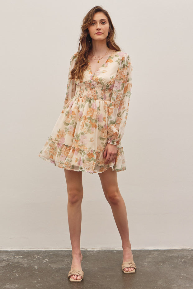 French Floral Long Sleeve Dress