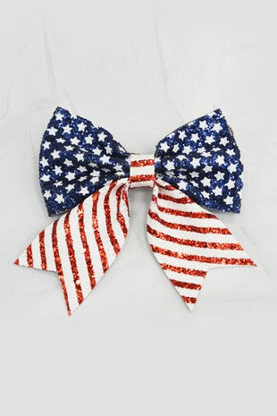 American Flag Ribbon Glitter Hair Clip