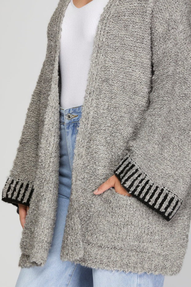 Cozy Stitched Sleeve Contrast Cardi