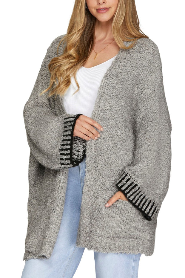 Cozy Stitched Sleeve Contrast Cardi