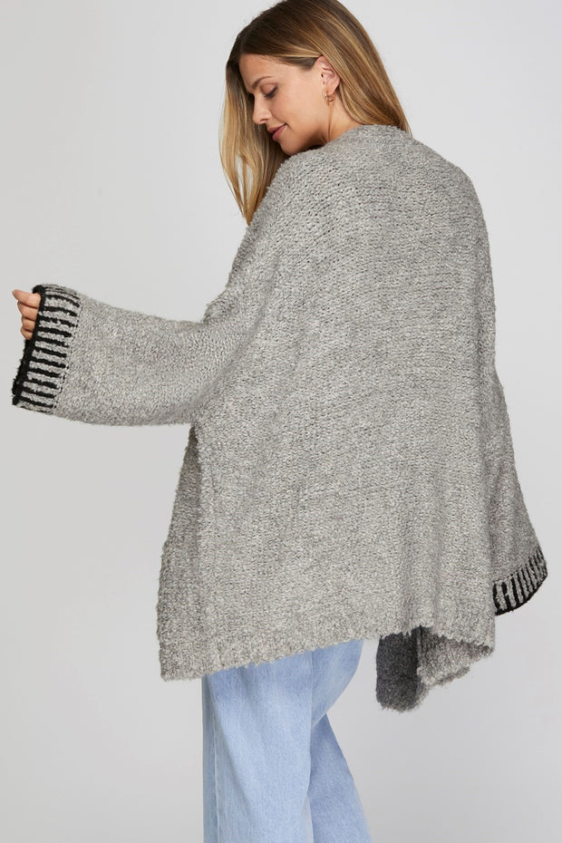 Cozy Stitched Sleeve Contrast Cardi