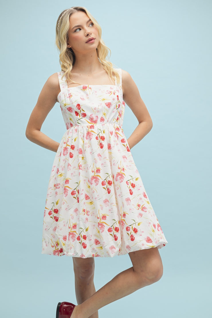 Bubble Hem Floral Mini Dress