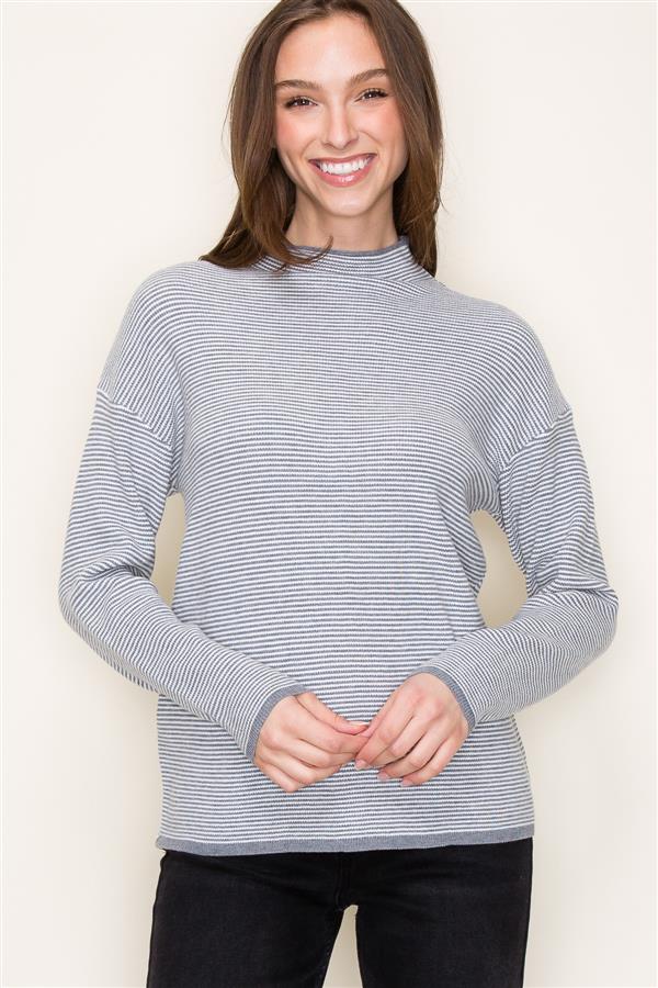 Brooke Striped Mock Neck Sweater