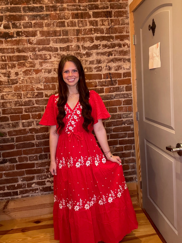 Red Embroidery Dress