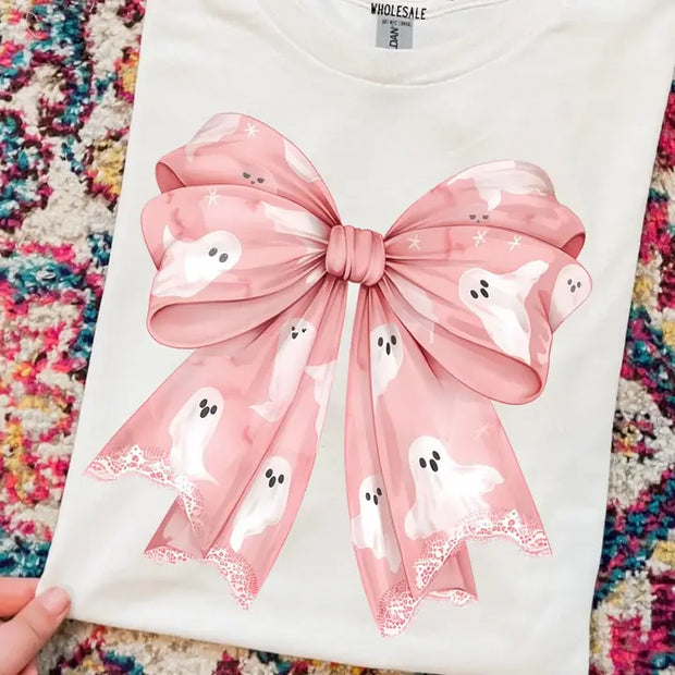 Pink Ghost Bow Graphic Tee