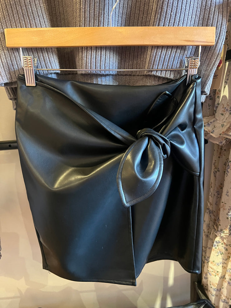 Faux Leather Tie Skirt