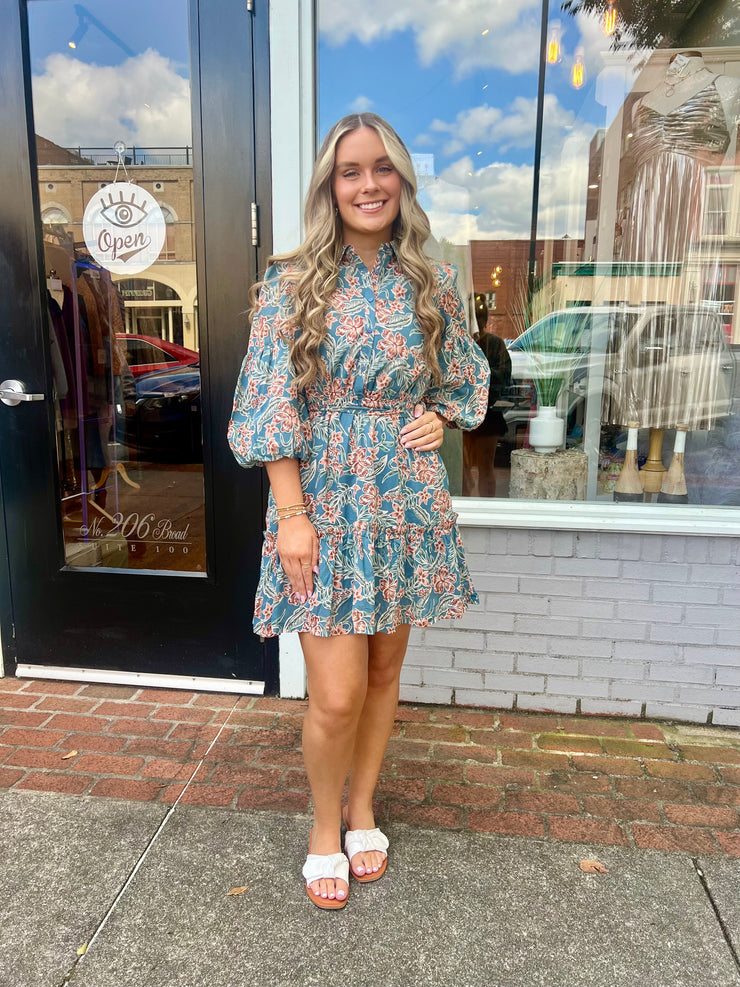 Dusty Turquoise Floral Dress