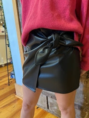 Faux Leather Tie Skirt