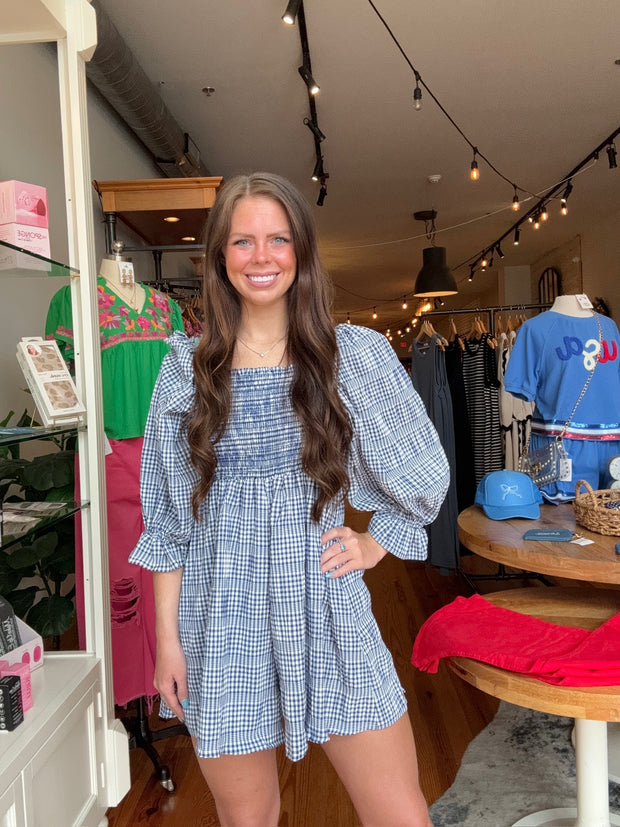 Blue Seersucker Smocked Romper