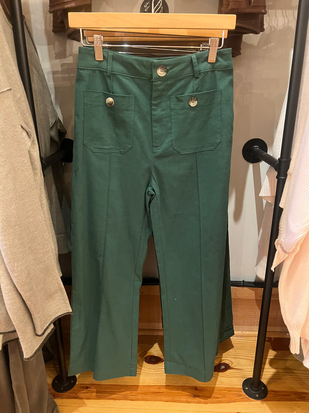 Cropped Front Pocket Wide Leg Jeans / Forest