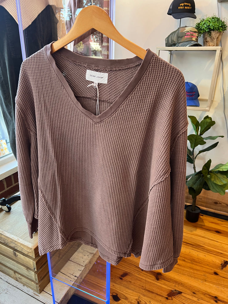 DEAR JOHN Mira Marron Waffle Knit Top