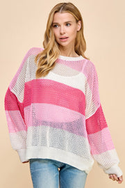 Striped Colorblock Knit Sweater/Cover Up