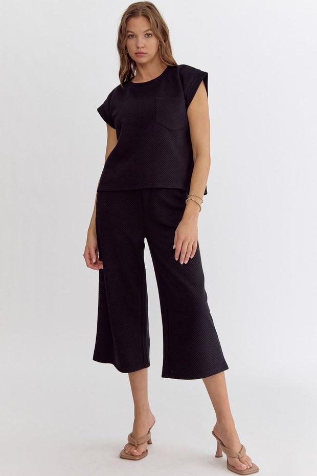 Textured Cropped Pant Set