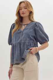 Puff Sleeve Denim Top