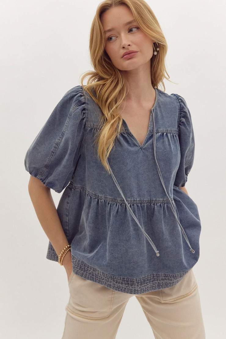 Puff Sleeve Denim Top