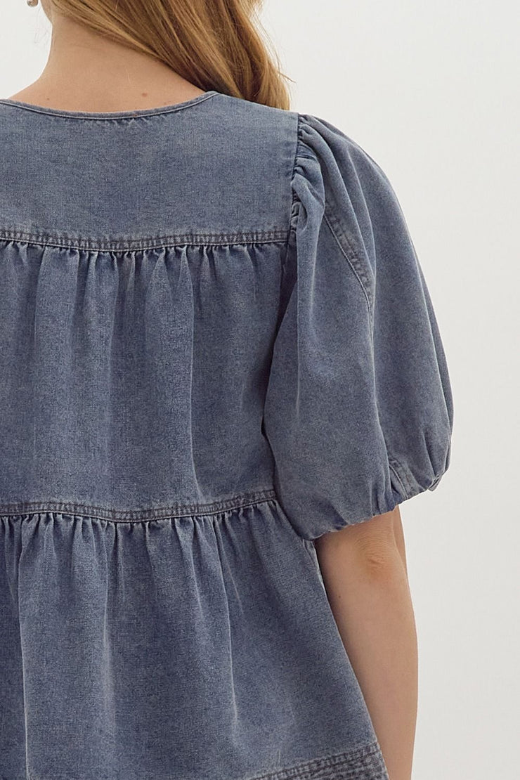 Puff Sleeve Denim Top