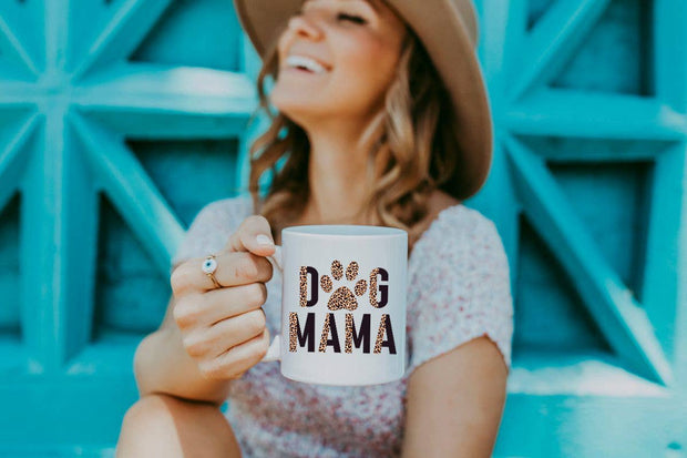 White dog mama mug