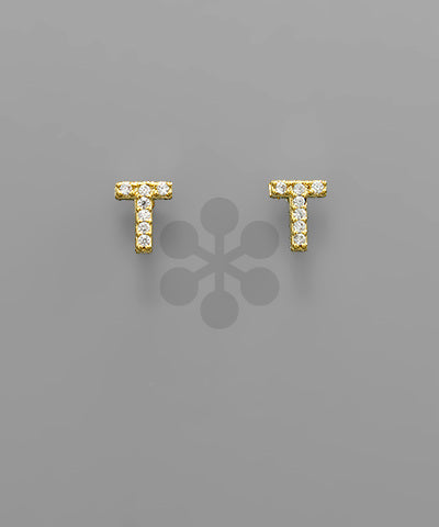 CZ Paved Initial Post Earring