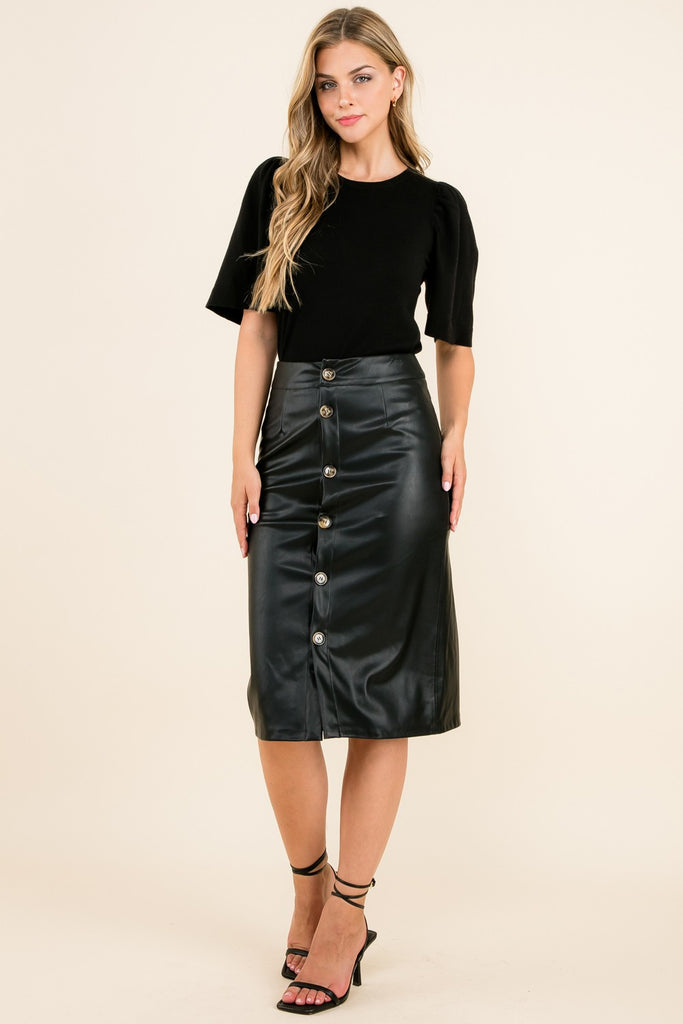 Leather midi clearance button skirt